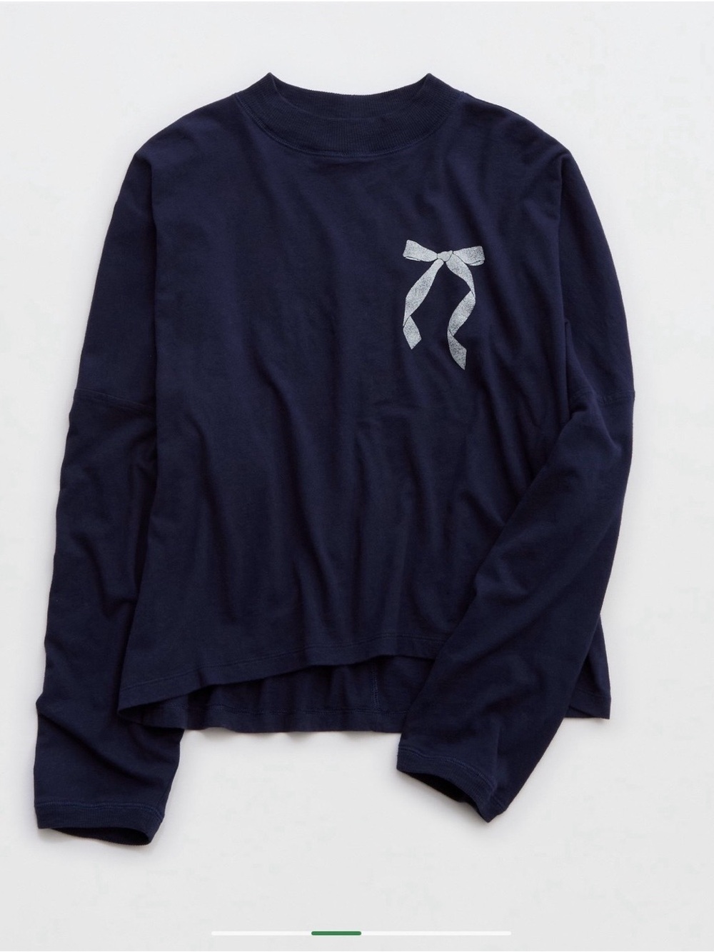 Aerie Women’s Cozy Long Sleeve Mockneck Striped T-Shirt Color Navy Sz XL
